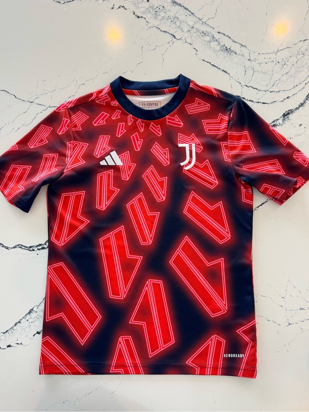 adidas Kids Juventus Neon Red & Black Graphic Soccer Jersey